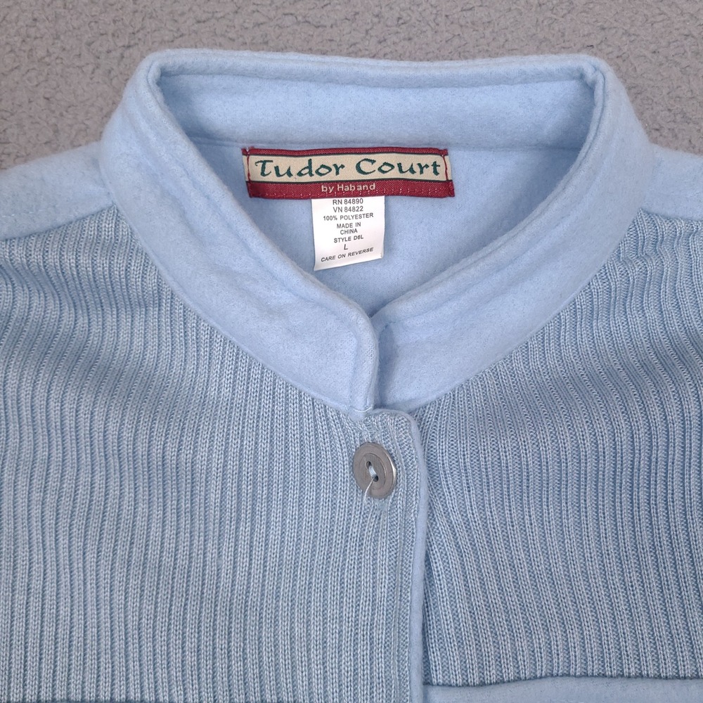 Tudor Court Haband Womens Fleece Cardigan Large Blue‎ Floral Embroidered Button - Picture 9 of 13